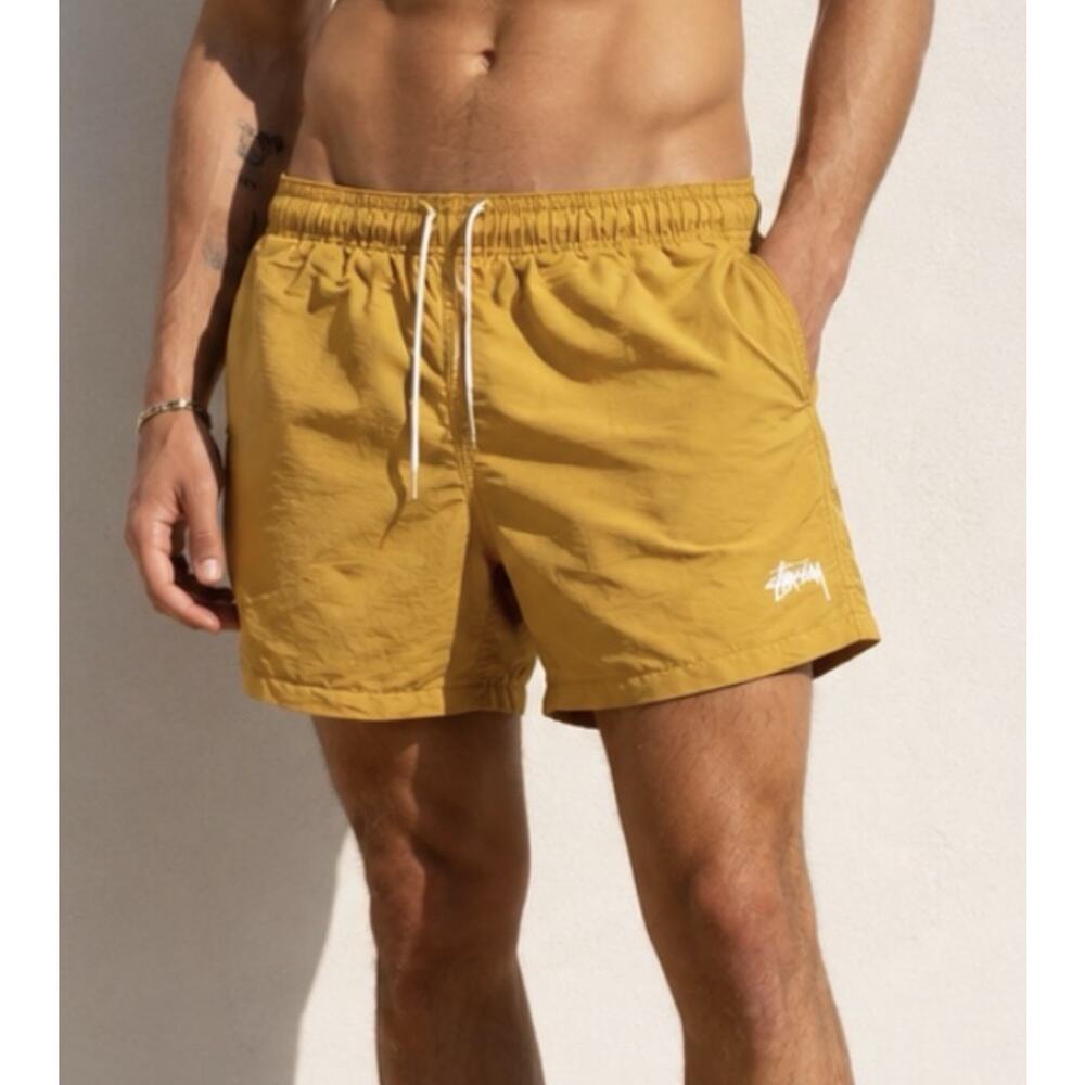 Stussy Stock Water Shorts Mens Medium Yellow 6 Inch Lined Swim Trunks